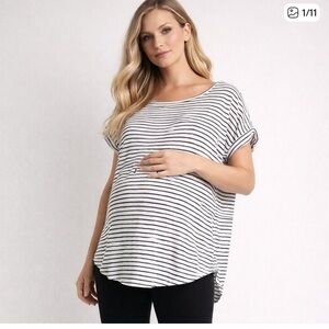 Hatch black white stripe linen tee maternity postpartum